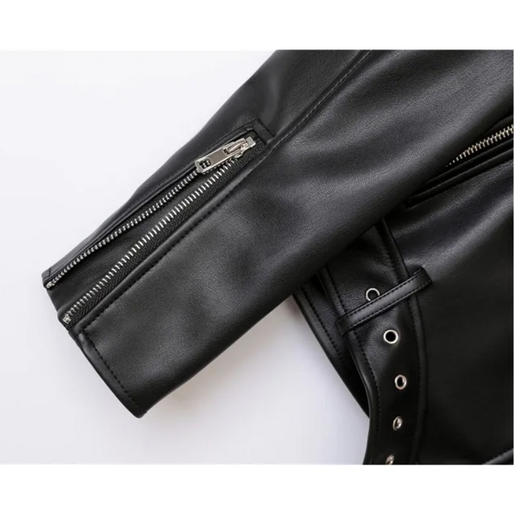 W&W Mode | Damen-Biker-Lederjacke mit Reißverschlüssen und Gürtel