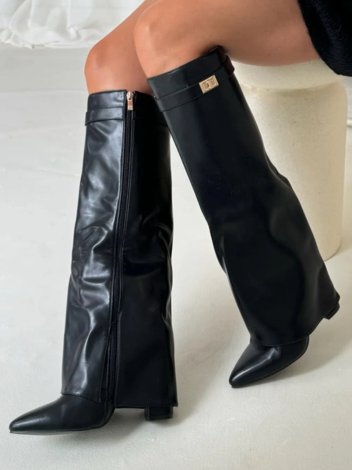 W&W Mode | Elegante Damenstiefel Aus Hochwertigem Suede Mit Goldenen Akzenten