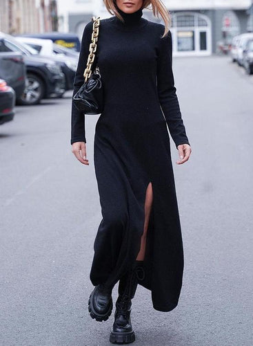 W&W Mode | Rosiedress Rollkragen Langarm Hochgeschlitztes Maxikleid