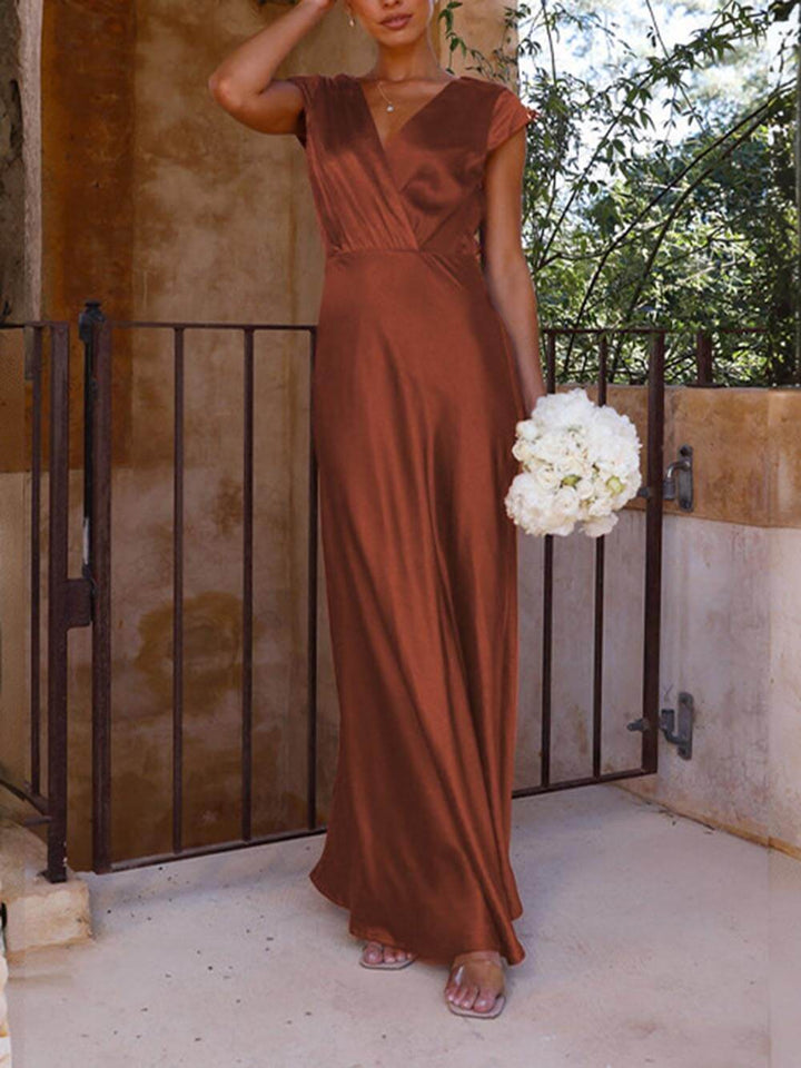 W&W Mode | Satiniertes Fishtail Maxikleid Mit V-Ausschnitt Für Damen
