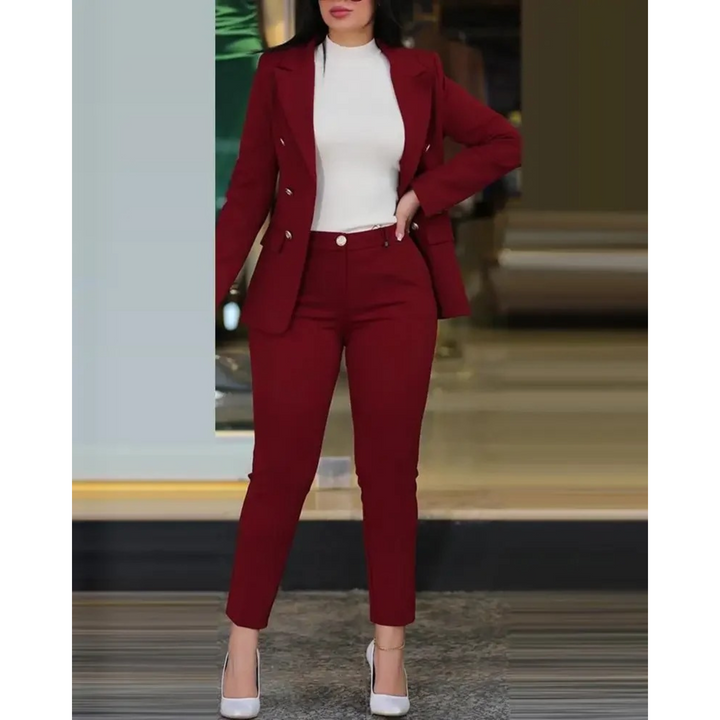 W&W Mode | Doppelknopf Blazer & Hosen Satz Mit Taschen Für Frauen
