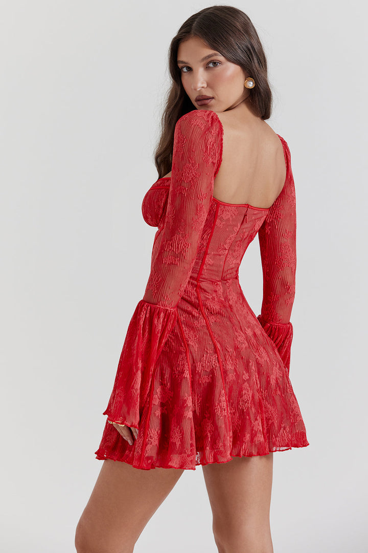 Sexy Mini-Cocktailkleid mit Corsagen-Oberteil & langen Ärmeln – Partykleid & Abendkleid