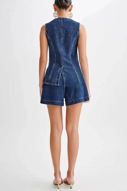 W&W Mode | Denim Prinzessnähte Tasche Weste Top