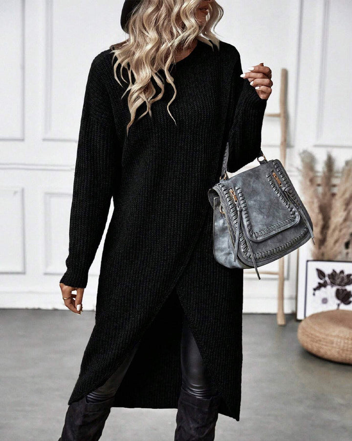 W&W Mode | Bequemes, Einfarbiges Pulloverkleid Im Unregelmäßigen Stil