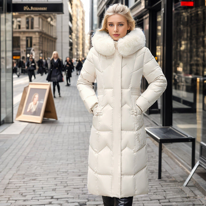 W&W Mode | Eleganter Taillierter Überknie Baumwollmantel mit Fellkragen