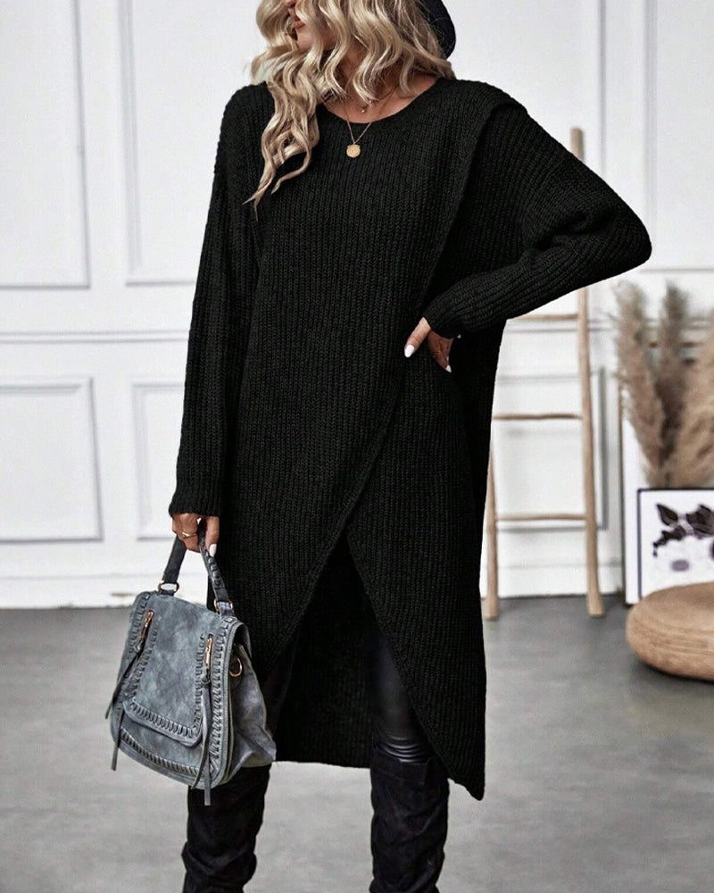 W&W Mode | Bequemes, Einfarbiges Pulloverkleid Im Unregelmäßigen Stil