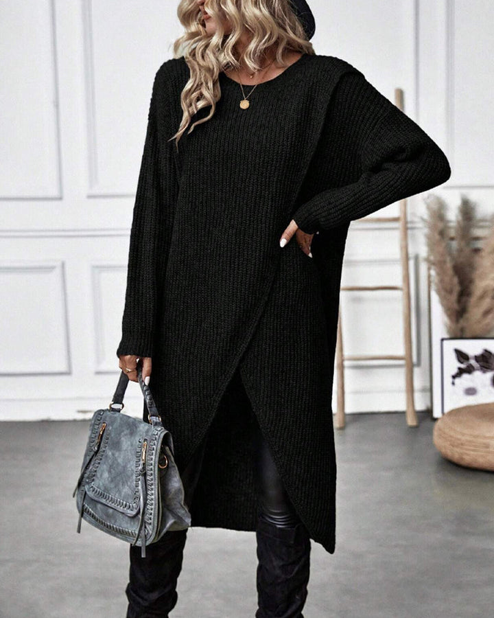 W&W Mode | Bequemes, Einfarbiges Pulloverkleid Im Unregelmäßigen Stil