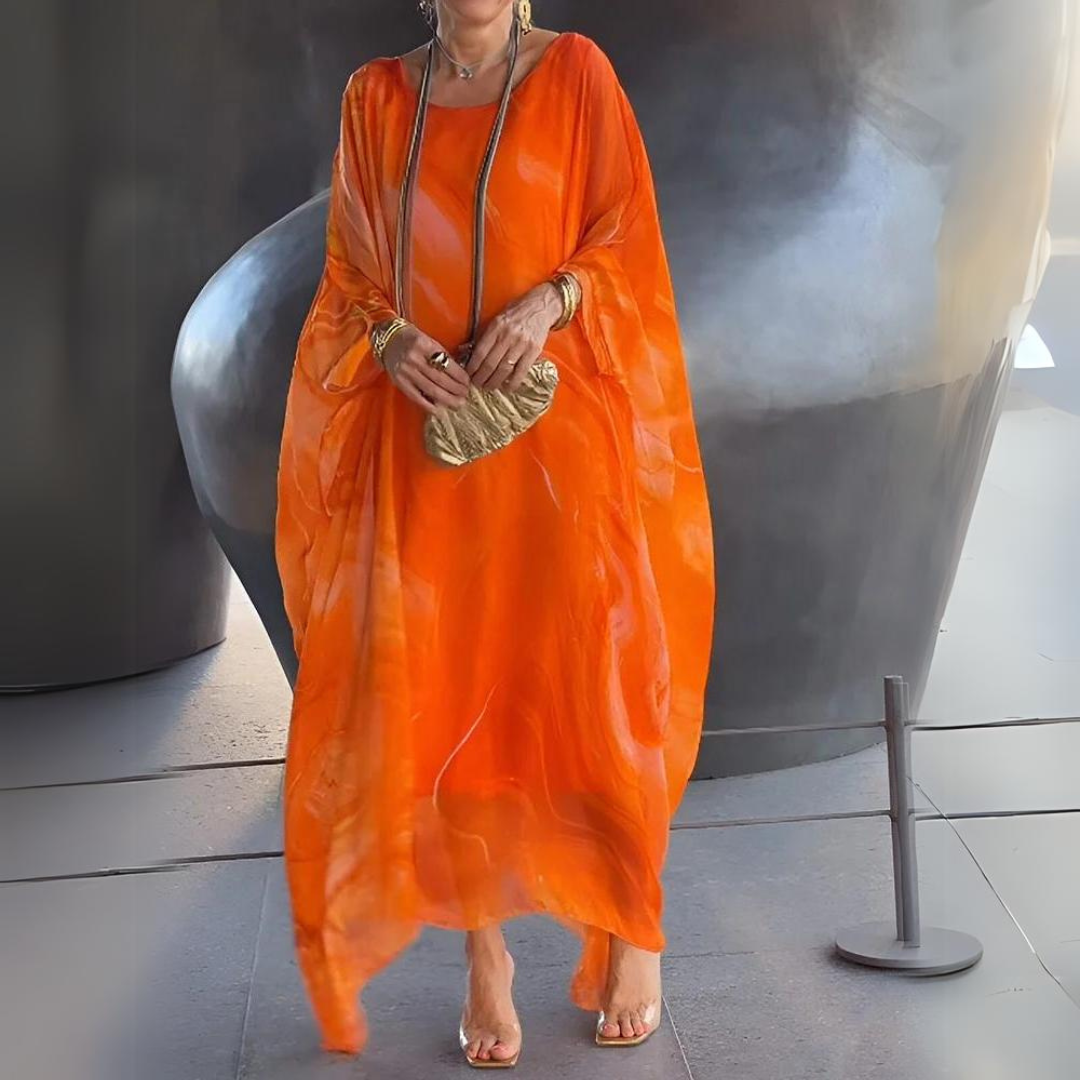 W&W Mode | Kaftan Kleid Fließender Leichter Stoff Eleganter Lockerer Schnitt Breite Ärmel