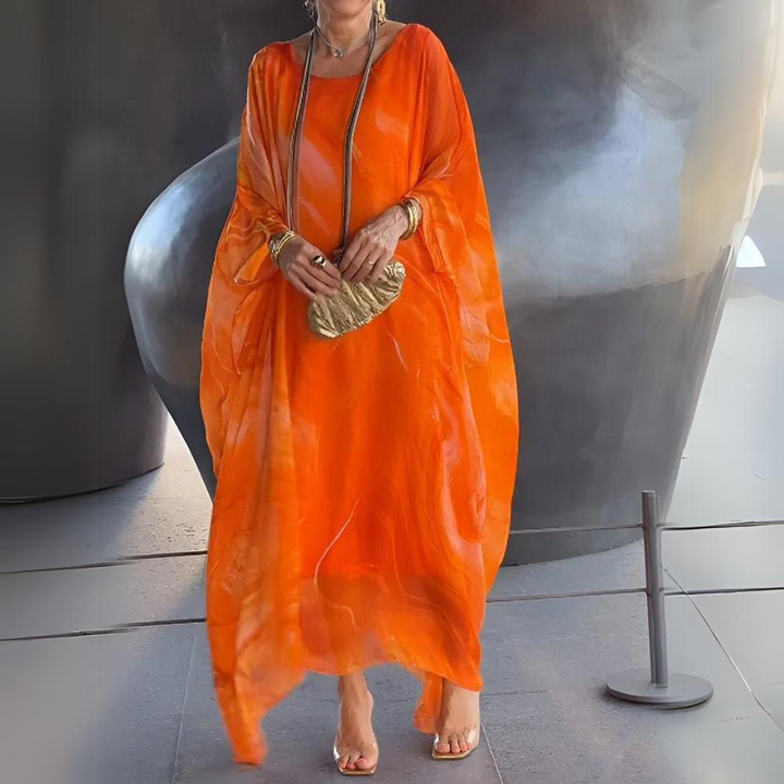 W&W Mode | Kaftan Kleid Fließender Leichter Stoff Eleganter Lockerer Schnitt Breite Ärmel