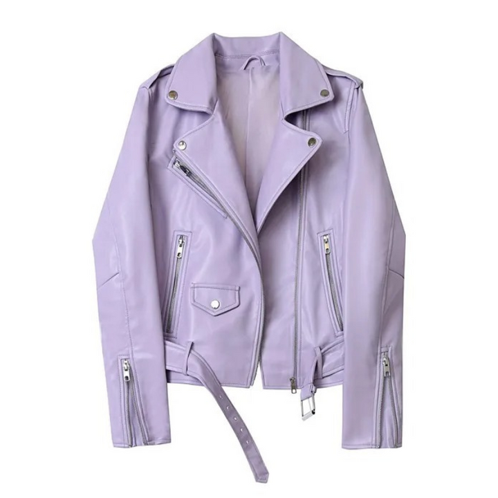 W&W Mode | Damen-Biker-Lederjacke mit Reißverschlüssen und Gürtel