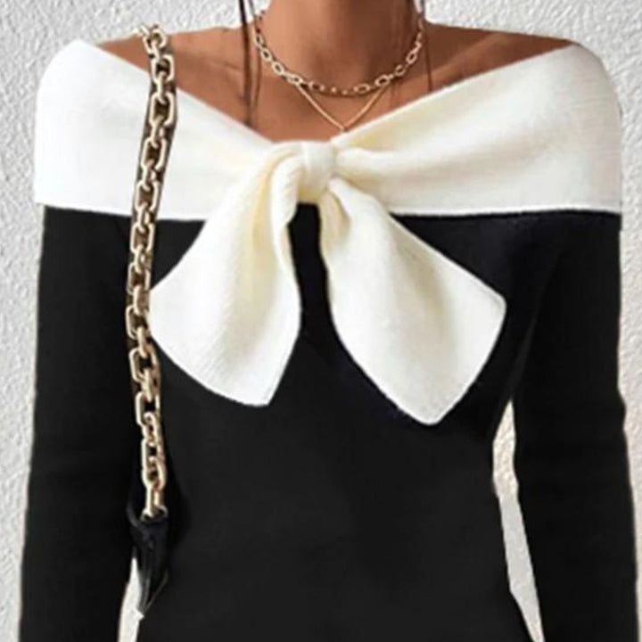 W&W Mode | Farbe Block Off the Shoulder Pullover