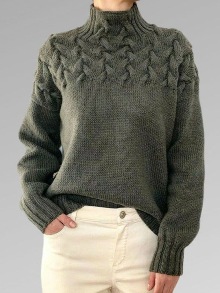 W&W Mode - Damen hochkragen Kabelstrickpullover