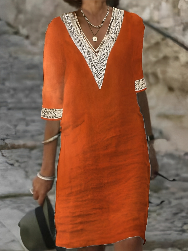 W&W Mode | Damen Baumwoll-Leinen Kleid Lässig & Bequem
