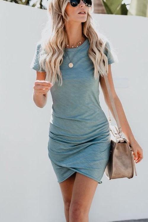 W&W Mode | Rosiedress Kurzarm Raffung Meerwasser Mini Kleid