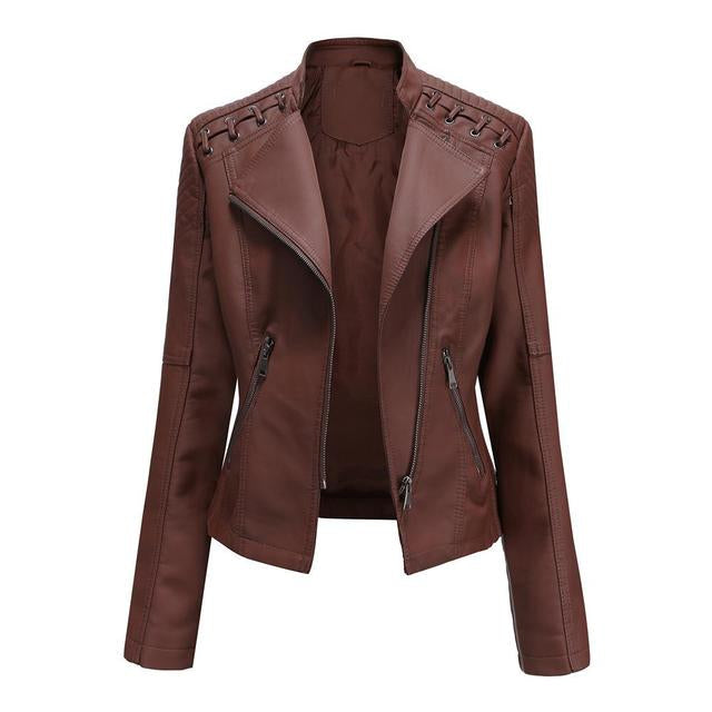 W&W Mode Biker Jacke | Trendige Jacke in Lederoptik für Frauen