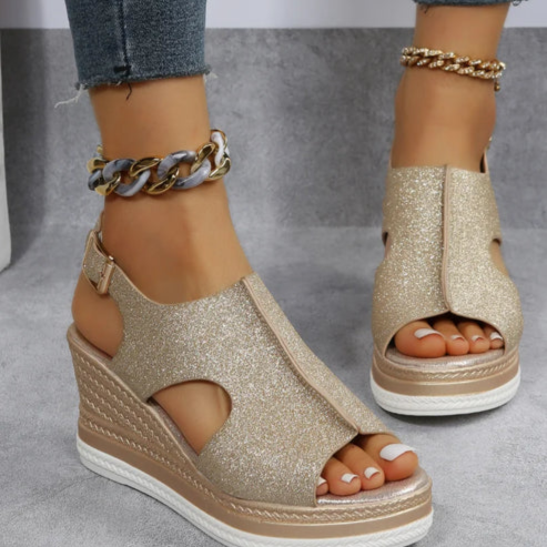 W&W Mode | Schicke Glitzer Wedge Sandalen