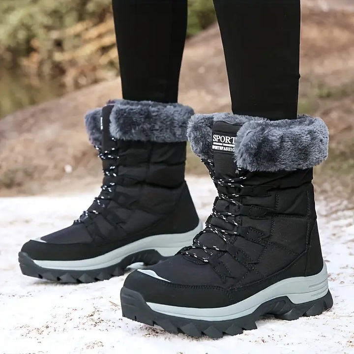 W&W Mode | Winterstiefel für Damen - warme, rutschfeste schwarze Schneestiefel