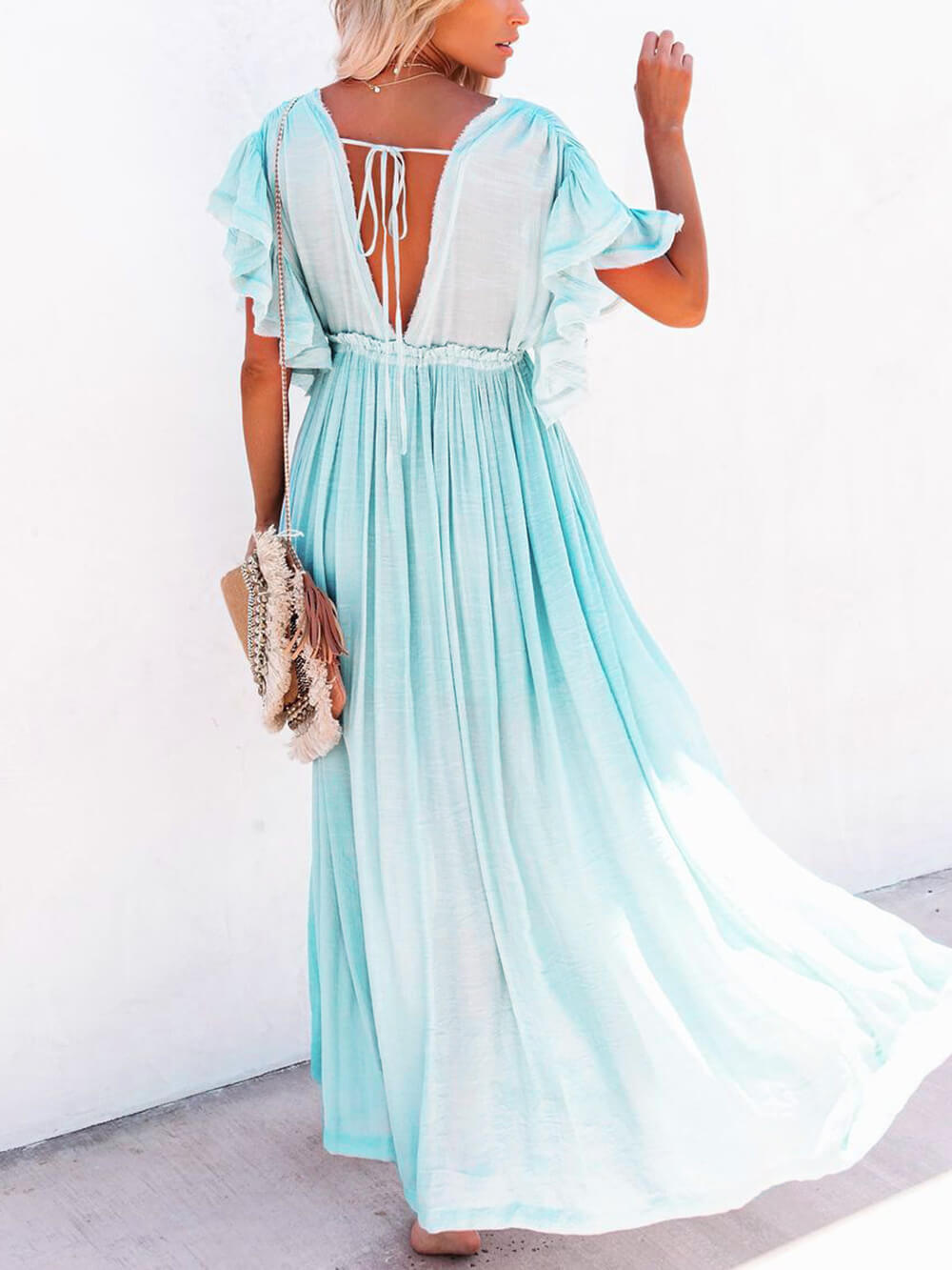 W&W Mode | Stil Maxi Kleid mit Flatterärmeln für Frauen