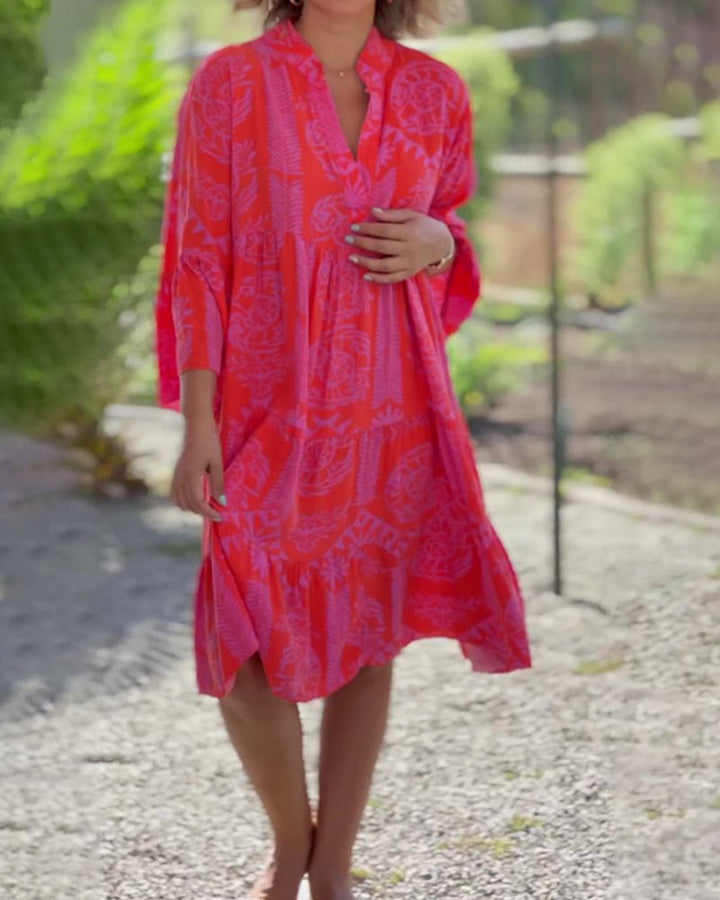 W&W Mode | Kleid mit 3/4-Ärmeln und geometrischem Boho-Print