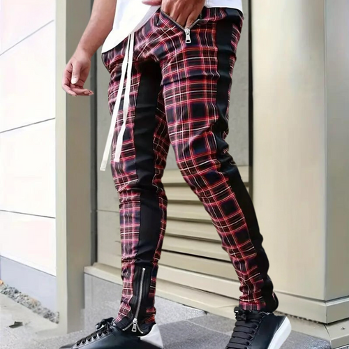 Herrenhose mit Karomuster und Reißverschlusstaschen