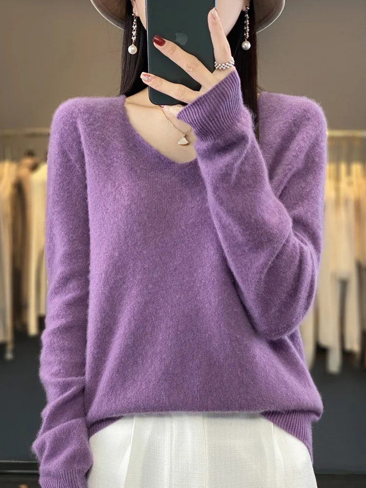 W&W Mode | Cashmere Pullover Damen Eleganter V-ausschnitt, Weich & Komfortabel