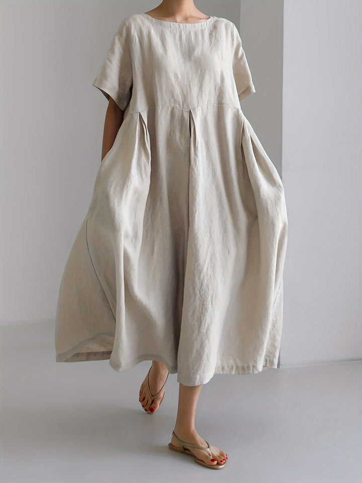W&W Mode | Damen Einfarbiges Leinenkleid Kleid