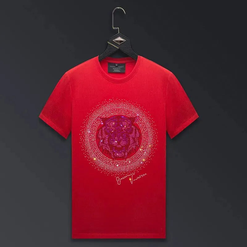 Herren-T-Shirt mit Tigerkopf-Motiv und Strassverzierung