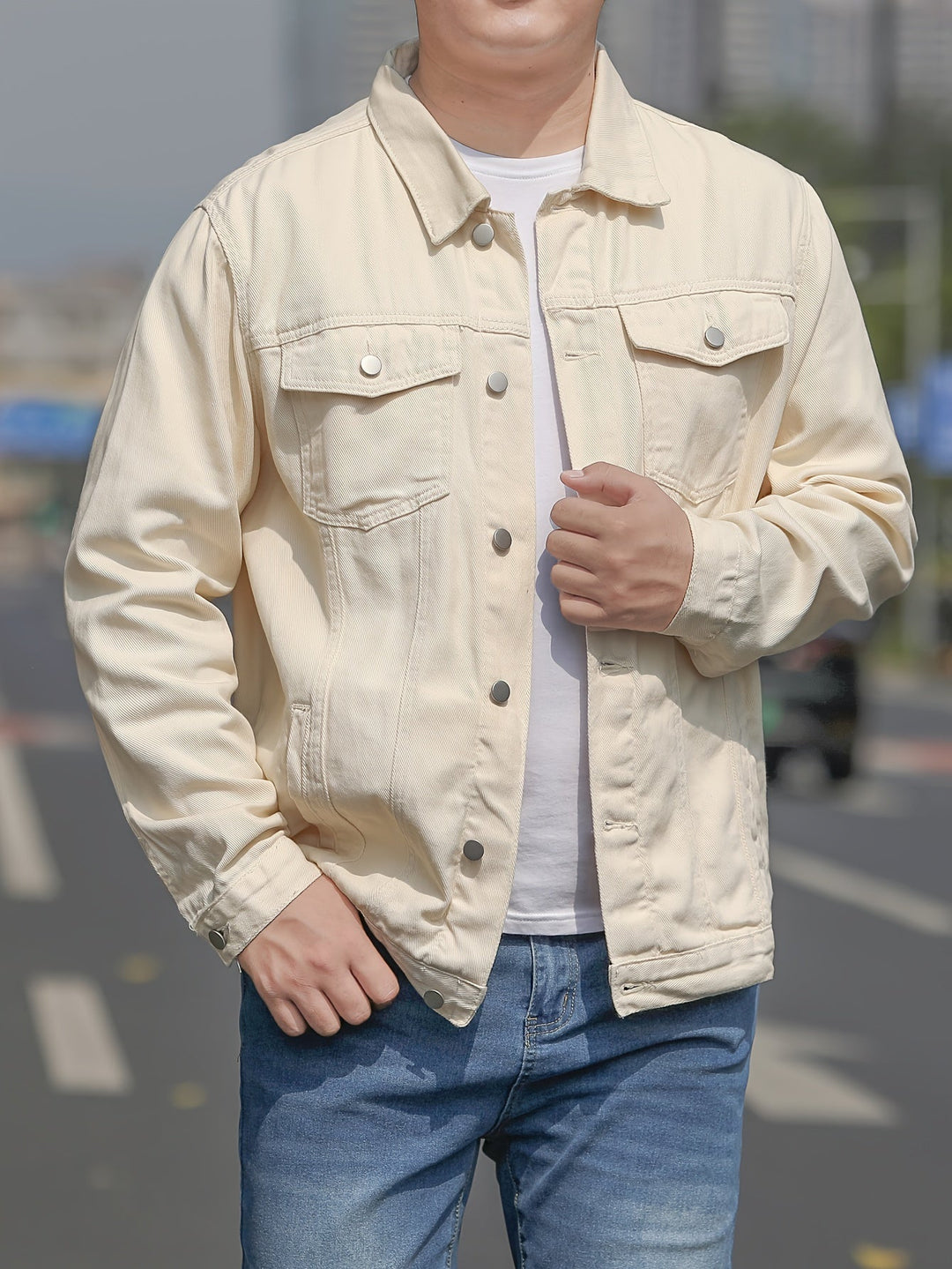 W&W Mode | Baumwoll Herrenjacke Im Lässigen Denim Stil