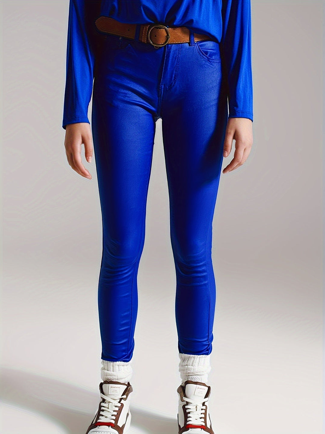 W&W Mode | Beschichtete Skinny Jeans Mit Hoher Taille