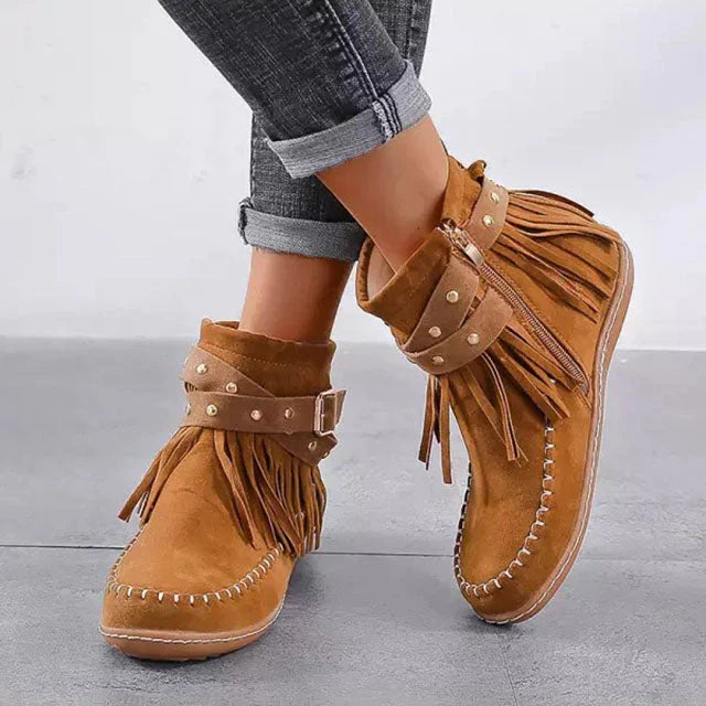 W&W Mode | Vintage Warme Stiefel Mit Fransen