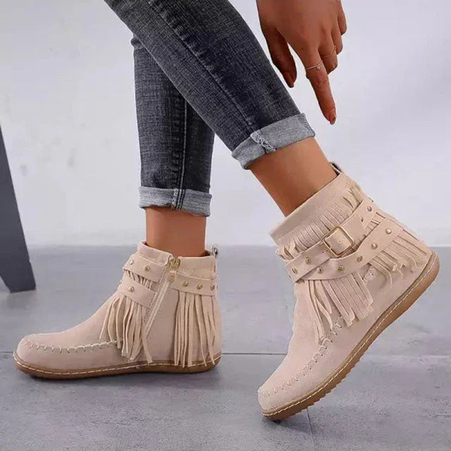 W&W Mode | Vintage Warme Stiefel Mit Fransen