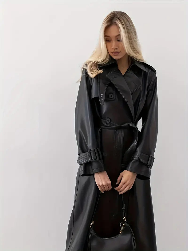 W&W Mode | Trenchcoat lederjacke mit gürtel