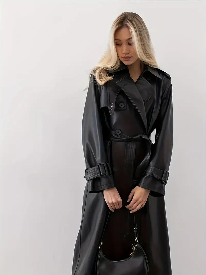 W&W Mode | Trenchcoat lederjacke mit gürtel
