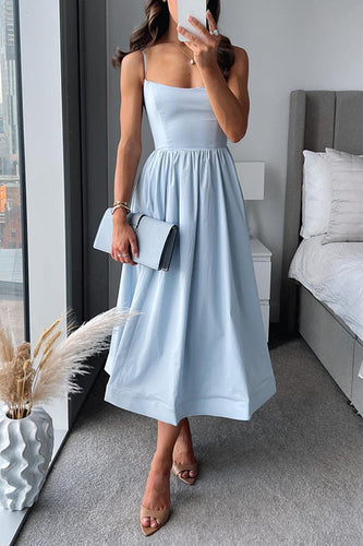 W&W Mode | Midi Kleid Spaghettiträger Quadratischer Ausschnitt Ausgestellter Rock Elegante Passform