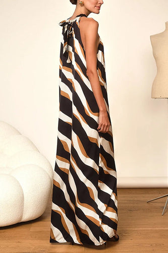 W&W Mode | Rosiedress Tie Neck Ärmelloses Farbblock Gedrucktes Maxi Kleid