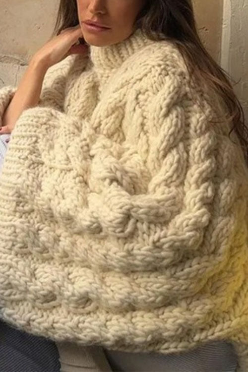 Damen Oversize-Pullover mit Rundhalsausschnitt und Zopfmuster