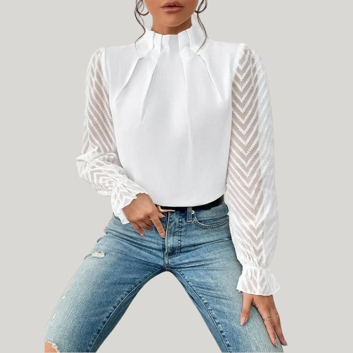 W&W Mode | Bluse mit Hohem Kragen und Transparenten Puffärmeln