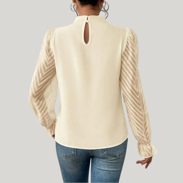 W&W Mode | Bluse mit Hohem Kragen und Transparenten Puffärmeln