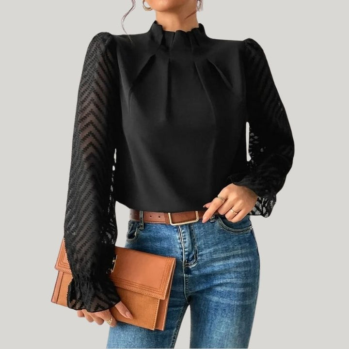 W&W Mode | Bluse mit Hohem Kragen und Transparenten Puffärmeln