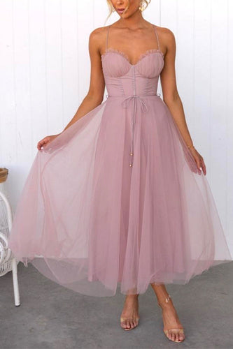 W&W Mode | Rosiedress Rückenausschnitt Bindegürtel Mesh Swing Maxi Spaghettiträger Kleid