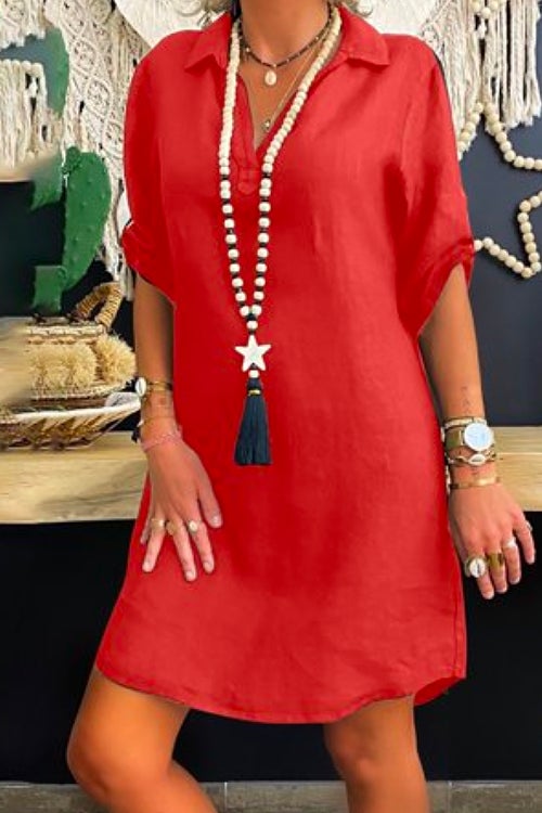W&W Mode | Rosiedress Revers V-Ausschnitt Roll-Up-Ärmel Hemdkleid