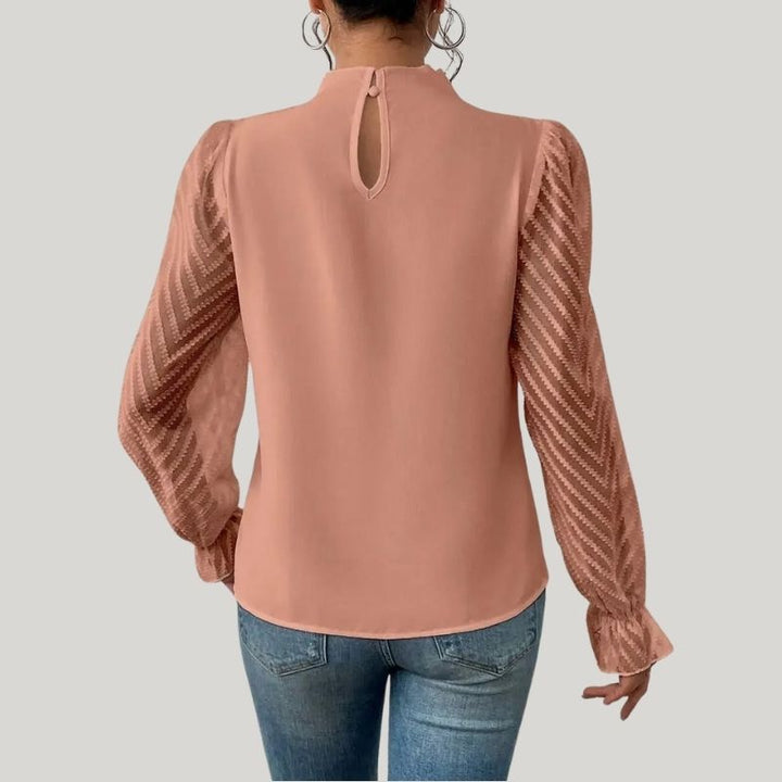 W&W Mode | Bluse mit Hohem Kragen und Transparenten Puffärmeln