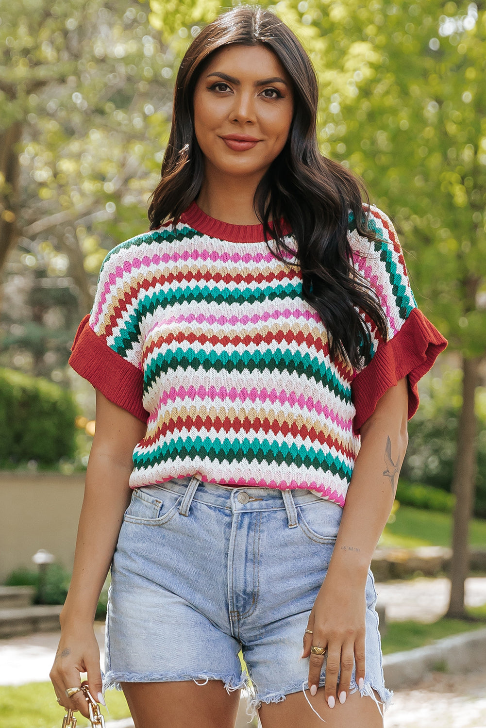 W&W Mode | rotes Crop-Top mit farbiger Struktur Für Frauen
