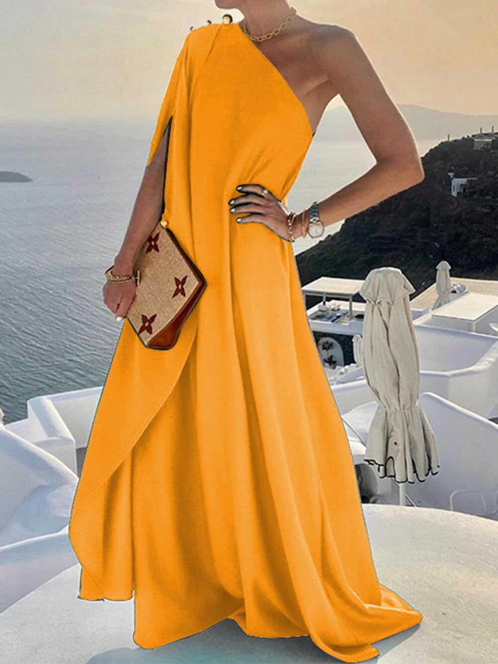 W&W Mode | Drapiertes Maxikleid Mit Einer Schulter Für Damen