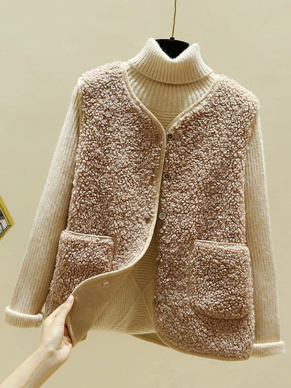 W&W Mode - Warmer Ärmelloser Lammwolle Cardigan Für Frauen