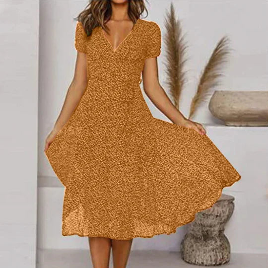 W&W Mode | A-linien Kleid Mit V-ausschnitt & Schwingendem Saum
