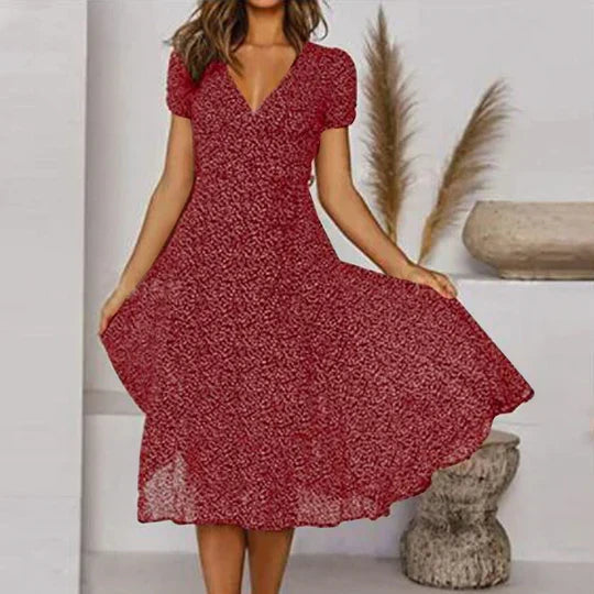 W&W Mode | A-linien Kleid Mit V-ausschnitt & Schwingendem Saum