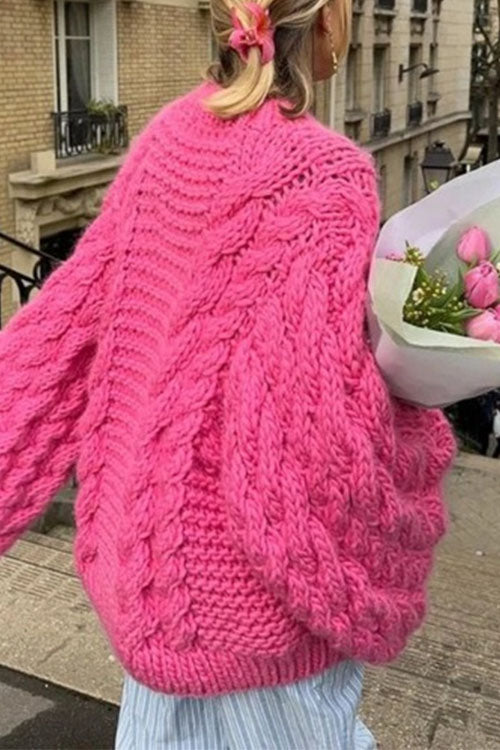 Damen Oversize-Pullover mit Rundhalsausschnitt und Zopfmuster