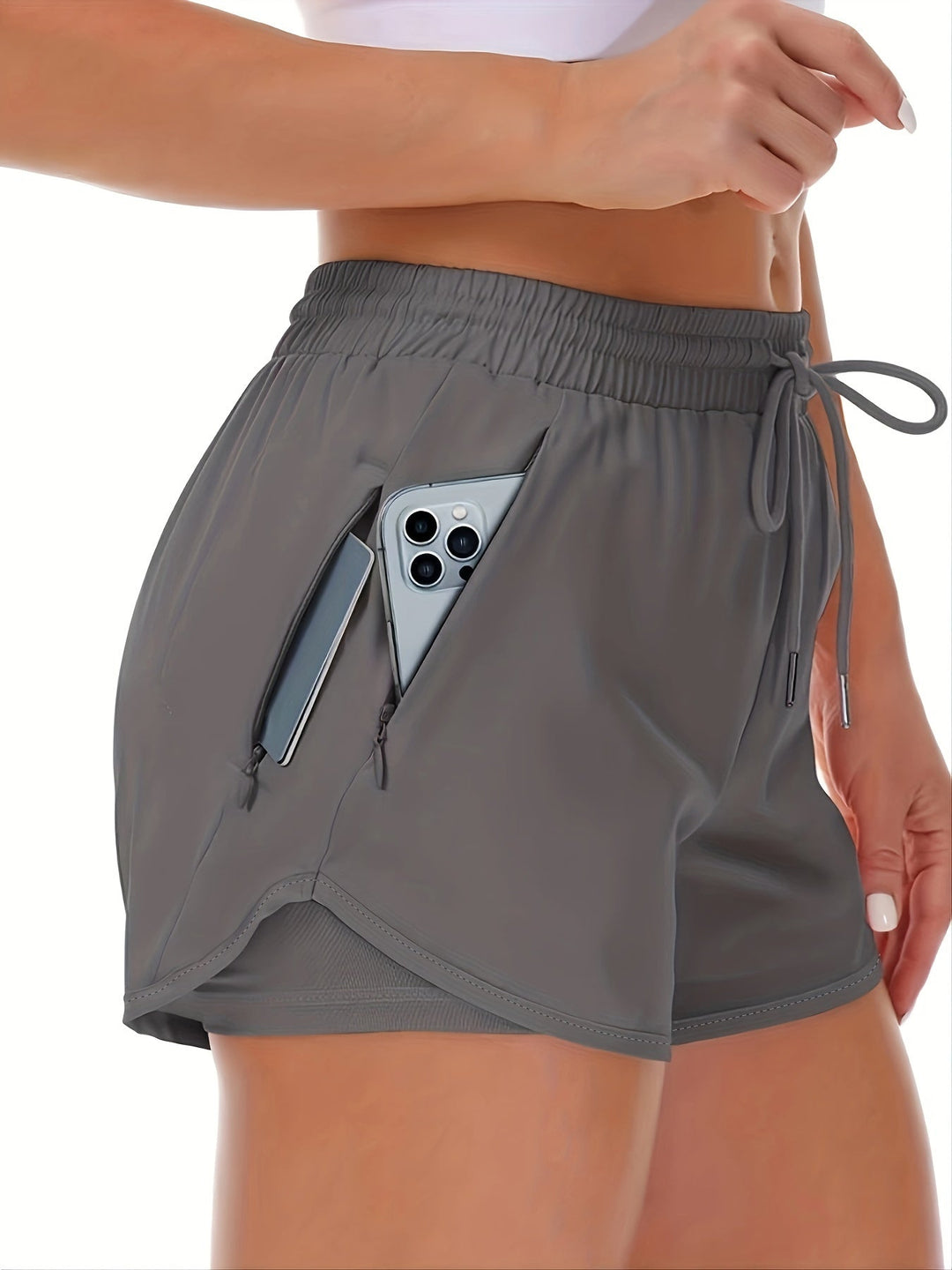 W&W Mode | Sportliche 2 in 1 Lauf Fitnessshorts in Einfarbig Mit Mehreren Taschen