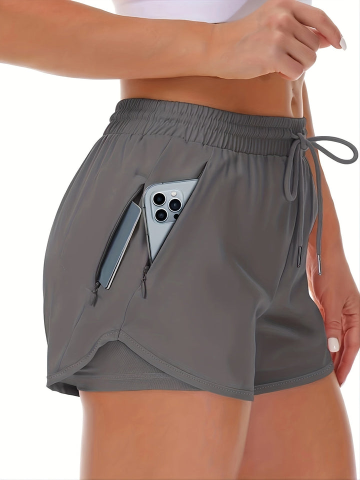 W&W Mode | Sportliche 2 in 1 Lauf Fitnessshorts in Einfarbig Mit Mehreren Taschen